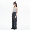 Women's Pants 2024 Spring Autumn Women Woolen Multiple Pocket Straight Leg Workwear High Waisted Cargo Harajuku Street Trousers