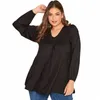 plus Size Lg Sleeve Spring Autumn Elegant Swing Top Women Pleated Frt Loose Black Tunic Large Size Casual Blouse 6XL 7XL 8XL p6X6#