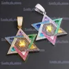 Hanger Kettingen Hip Hop Micro Verharde AAA CZ Steen Bling Ice Out Multicolour Davidster Hexagram Hangers Ketting voor Mannen Rapper sieraden T240330