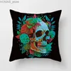 Pillow Colorful Skull Flower case Decorative Printing Square Car Sofa Fashion Cushion Cover 45*45cm Home Decoration Y240401ED5S