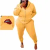 XL-5XL 2022 Inverno Plus Size Define Mulheres Fatos Cor Sólida Lg Manga Hoodies Pant Suits Sportsuit Atacado Dropship y5Mi #