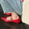 أحذية غير رسمية من الجلد الأصلي للنساء ماري جينس ماري جينس مسطحة الإبزيم مشوهة الإبزيم المتسكع