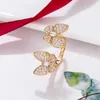 Designer Van Butterfly Anneau en argent sterling plaqué 18k Rose Gol Blanche Blanc ouverture Alivable Diamond Fritillaria EOPC