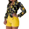 1 ensemble femmes Blouse Shorts costume Floral printemps été imprimé couleur Pure bureau dames chemise 240319