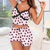 Ev kıyafetleri 2 adet Set Kadın Pijama Şortları Takım Ev Çekimi Baskı iç çamaşırı Pijama Seksi iç çamaşırı Kamisoslar Tanklar Night Ladies Sweetwear