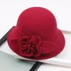Wolle Fedoras Filz Cloche Hüte Vintage Floral Wärmer Eimer Hüte 9 Farben Bowler Hüte Damen 240319