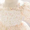 Mode babyblomma klänningar för barn tyll tryckt prinsessan kläder småbarn 1: a födelsedag dop Summer kostymer 12m 24m 240325