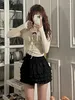 Sukienki robocze 2024 Summer Koreańskie stroje mody Eleganckie francuskie 2K 2 -częściowe sukienki dla kobiet swobodne topy z długim rękawem bodycon mini skrits