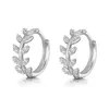 Orecchini a cerchio in argento sterling 925 semplice placcato oro 14k con foglia di zircone regalo di gioielli per feste di moda squisita da donna