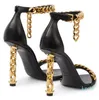 2024 Sandals Shoes Women Gold Chain Heels Lady Gladiator Sandalias Elegant Walking EU35-43