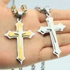 Ketten Mehrfarbige drei Schichten Kreuz Edelstahl Männer Frauen Halsketten Anhänger Kette Punk Modeschmuck Großhandel Drop