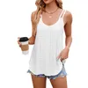 Women's Tanks Women Camisole Double Suspenders Crop Tops Sleeveless Hollowed Solid Loose Vest For Casual Daily Spaghetti Strap