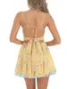 Sukienki swobodne kobiety Y2K Summer A-Line Short Sukienka Kwiatowa druk w szpic w szyku w szyfrze Backless Fruffles Hem Cami Mini