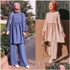 Etniska kläder 2 stycken Dubai Abaya turkiska hijab muslimska klänning kvinnor kaftan islamiska grote maten dames kleding ensemble femme drop del dh6eh