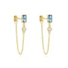 Boucles d'oreilles BOAKO 925 en argent Sterling géométrique bleu blanc Zircon chaîne pour femmes Longe gland boucle d'oreille cadeau de mariage