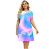 Rainbow Tie Dye gradiente impresión mujeres Dr elegante dulce color caramelo manga corta O-cuello A-Line Dr verano talla grande ropa V5s2 #