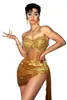 Gold Sparkly Hot Forage Proc Rhineste Femmes Dr Backl Stage Wear Dance Event Drag Queen Costume 57sb #