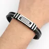 Armreif Mode Armband Hohle Geometrie Charme Männer Armband Schwarz Gerillte Ruder Silikon Mesh Link Eingefügt In Punk Männer