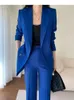 Dwuczęściowe spodnie dla kobiet w ogóle jesienne zimowe biuro dama maryna kurtka podstawowa eleganckie damskie garnitury Blue Pant Suits