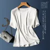 Blusas de mujer Limiguyue verano manga corta satén de seda Tops francés bordado encaje bolsillo Casual elegante fino suave mujeres camisas Z082