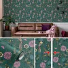 Wallpapers Retro Green Leaf Pink Flower Wallpaper Classic Peel And Stick Waterproof Dark PVC Vintage Living Room Decor