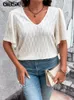 Gibsie Plus Size Witte Blouses En Tops Voor Vrouwen Fi 2023 Nieuwe Zomer Korte Mouw V-hals Losse Casual Vrouwen Kleding 75Sk #