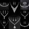 Valuable Lab Diamond Jewelry set Sterling Silver Wedding Necklace Earrings For Women Bridal Engagement Jewelry Gift 50Py#