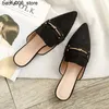 Sandals Baotou slider womens spring/summer 2023 new fashionable Pointed flat sole shoelaces casual cool half slider Zapatos Mujer Q240330