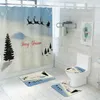 Douchegordijnen Mooie Kerstboom Print Gordijn Set Met Antislip Toiletmat Tapijt Tapijt Badproducten Badkamer Thuis Vakantie Decor