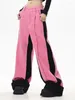 Damen Jeans Hohe Taille Kontrastfarbe Patchwork Bündchen Rosa Gerade Jeanshose mit weitem Bein 2024 Wintermode 29L6139