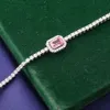 Bracciale in argento con zaffiro rosa taglio Asscher da 5 * 7mm con bracciale Moissanite Ice Out Gioielli di lusso personalizzati Regalo per il giorno della mamma