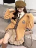 Cardigan Cosplay Stripe Uniforme LG Manteau à tricoter Femmes Fille Hiver Corée Col V Manches École Japon Ensembles f4DD #