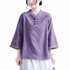 Wiosenne letnie haft elegancki vintage Chegsam Hanfu Chinese Chinese Traditial Style Women Clothing Vintage LG Tope Femal Top I7eo#