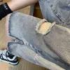 Heren shorts Y2K zwart gewassen en vernietigd kwastje high-end jeans losse straat trendy handgemaakte gescheurde hiphop zomer grote maten broek