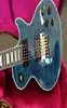 Alex Lifeson Peacock Blue Flame Maple Top Electric Guitar Floyd Rose Tremolo Carved Axcess Neck Joint Cutouts Locking Nut Gold 5716124