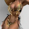 Kadın Mayo Keşfi Seksi Mayo Kadınları Altın Sequins Tassel Bikini Top Partisi Performans Mayo J240330