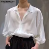 Männer Casual Hemden INCERUN Tops 2024 Koreanische Stil Hübsche Sexy Leicht Transparent Streetwear Männliche Langarm Bluse S-5XL