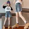 Shorts d'été en Denim de couleur unie pour adolescentes de 5 à 14 ans, pantalons courts de haute qualité, à la mode, 2024