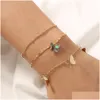 Identificazione Semplice Forma di Farfalla Bracciale Catena Ankelt Beach Piede Sandalo Impilabile per Le Donne Regalo 3 Pz/set Consegna di Goccia Gioielli Dh5Hw