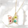 Chaînes Colorf Fleur Séchée Papillon En Forme De Pendentif Collier Pour Femmes Filles Doux Délicat Résine Géométrique Collier Bijoux Drop Deli otkcf