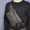FI KVALITET REAL LÄDER Male Crossbody Sling Bag Design Casual Travel 8 "Tablet Case Travel Fanny Midje Belt Bag Men 2100-D C6UW#