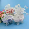 1pc Cart Cane Tricycles Flower Basket Knitted Mini Car Furnishing Articles for Wedding Baby Shower Party Birthday Decor 240318