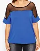 Plus la taille élégante manches courtes maille patchwork occasionnels hauts femmes bleu et noir été lâche t-shirt grande taille femmes vêtements J1vT #