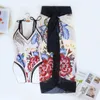 Mulheres Swimwear Womens Moda Retro Imprimir Conservador One Piece Beach Dress Set 2 peças com almofadas de sutiã e sutiã livre de aço J240330