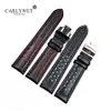 Carlywet 20 22mm Cowhide Leather Handmade Black Red Blue Replacement Wrist Watch Band Strap Double Push Crasp carrera248e