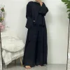 Vêtements ethniques 3 pièces Ensembles pour femmes musulmanes Long Cardigan Haut et pantalon avec poches Robe islamique Modeste Eid Ramadan Abaya Costumes Dro Otfny