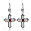 Dangle Earrings YYSUNNY Trendy S925 Sterling Silver Women Cross Inlaid With Red Ruby Fashion Jewelry Christmas Birthday Gifts