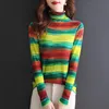 Casual Stylish Spring Printed Long Sleeve Underlay High Neck Sticke Sweaters Women Patchwork Temperament Slim Cortile Top 240326