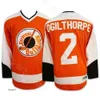 24S Syracuse Movie Eishockey-Trikots Slap Shot SlapShot 2 Ogie Ogilthorpe 9 Tim Dr. Hook McCracken Orange genähte Qualität im Angebot
