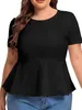 plus Size Short Sleeve Elegant Summer Peplum Tops Women Keyhole Back Casual Ruffle T-shirt Tee Plus Size Clothing Women 6XL 7XL K3W3#